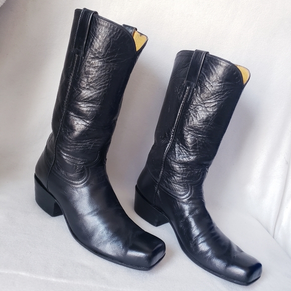 Black Square Toe Western Boots Caboots - Picture 8 of 16